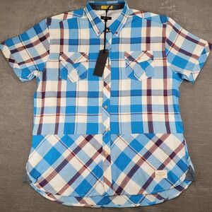 AKOO Clothing Siberian Woven Plaid Shirt 3XL White Blue Cotton Button Up New